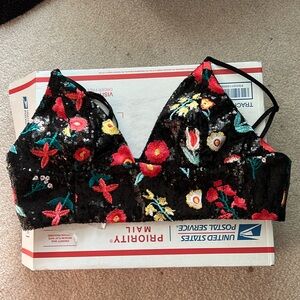 Sequin floral crop top